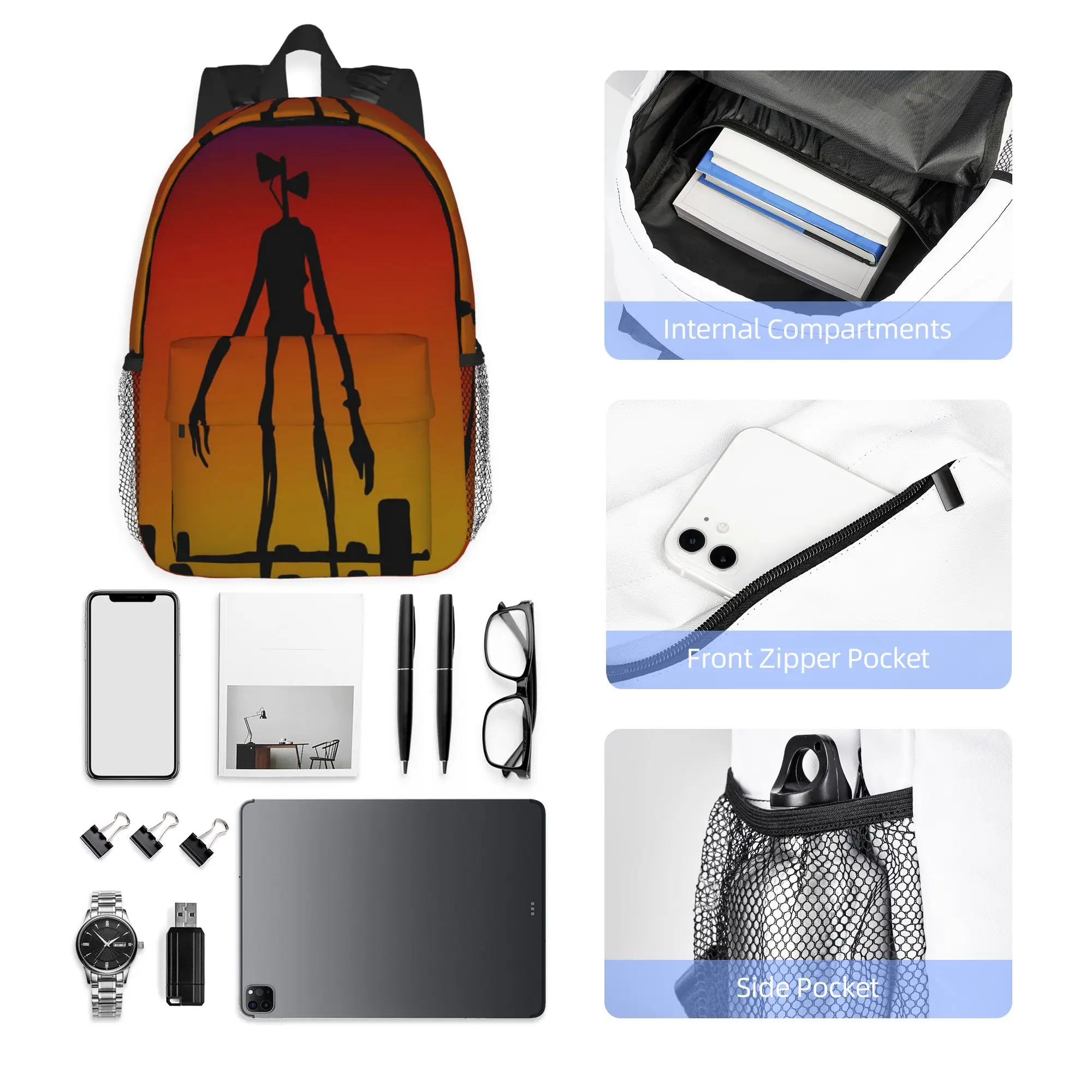 Cartoon Horror Creepypasta Siren Head Backpack Hot Sale Daypack Boys Girls BookBag Shoulder Bags for Men Women School Bag