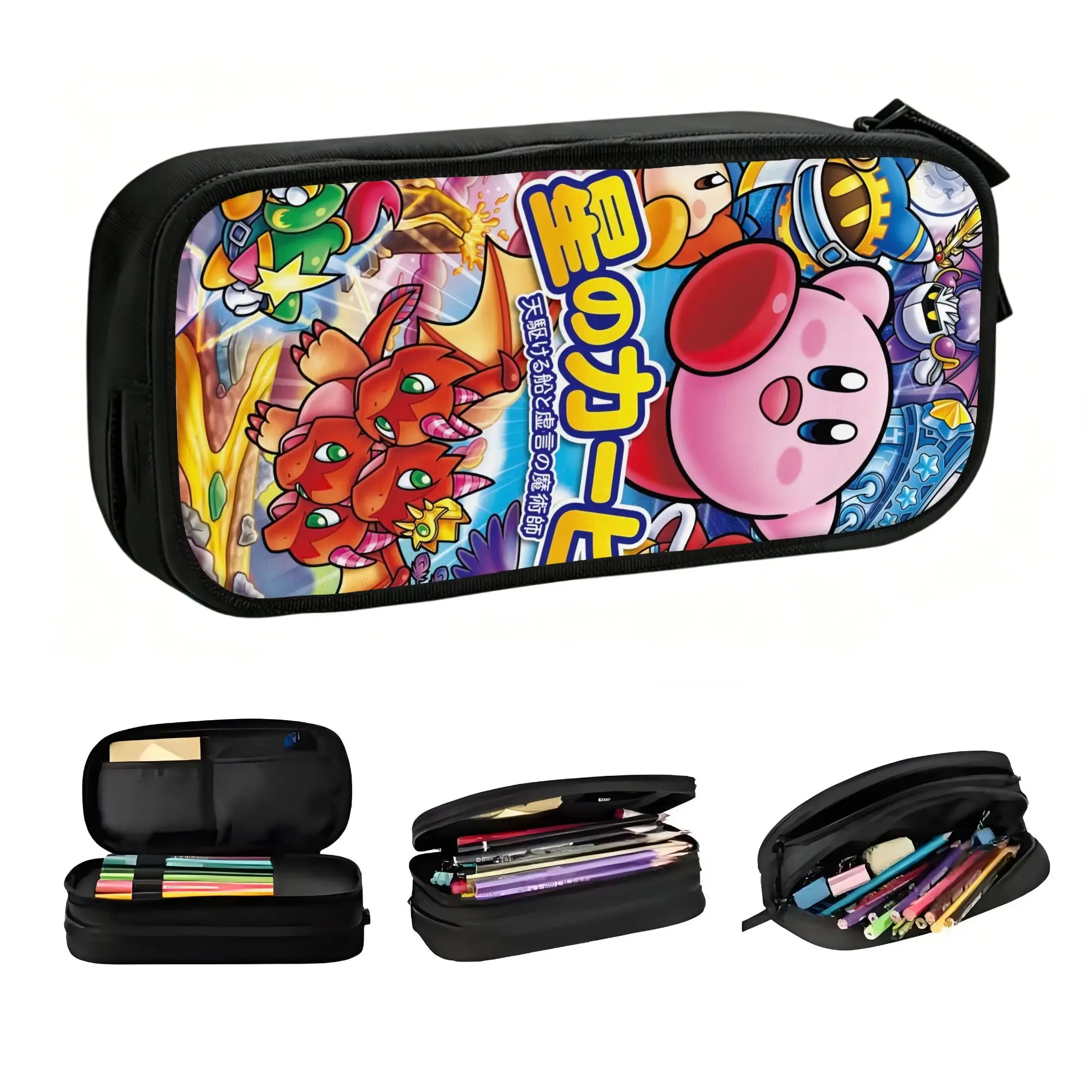Japanese Game Cute Pink Star Kirbys Cartoon  Pencil Case for Girls Boys Big Capacity  Pen Box Bag School Accessories