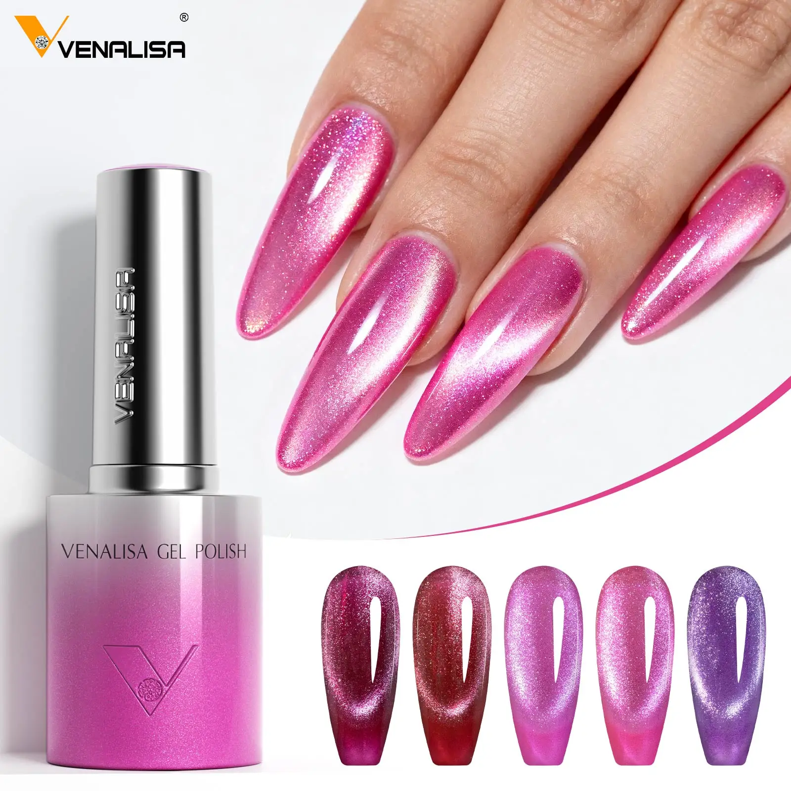 5 Stück Venalisa HEMA/TPO-freier Cat Eye Gel Magnet Ultra Flash Nagellack Diamant-Glitzer UV LED Lackiergel – Detail 12