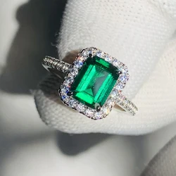 Huitan Noble Green Cubic Zirconia Rings for Women Fashion Contracted Design Geometric Wedding Bands Accessories Trendy Jewelry