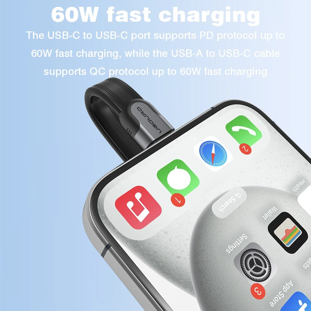 UGOURD Type C 10Gbps USB 3.2 Gen 2 Cable, USB A to USB C Flat Ribbon Cable, 60W Fast Charging Data Cord 0.15m -3m (5.9in-118in)