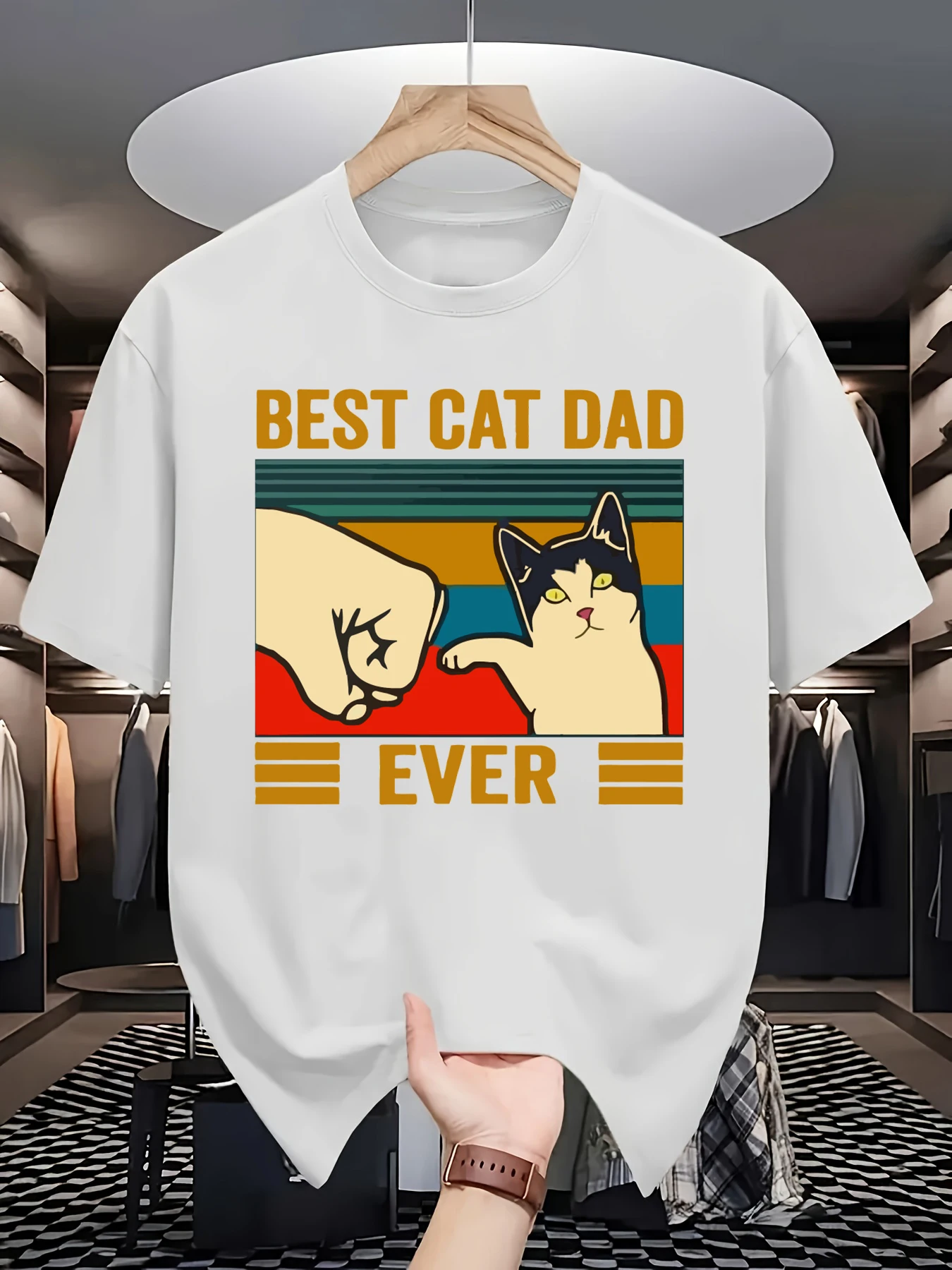 Teach You The Brave Cat Print Men All-Match Casual Short Sleeve Cotton Summer T Shirts Hip Hop O-Neck Streetwear Thin Soft Tops
