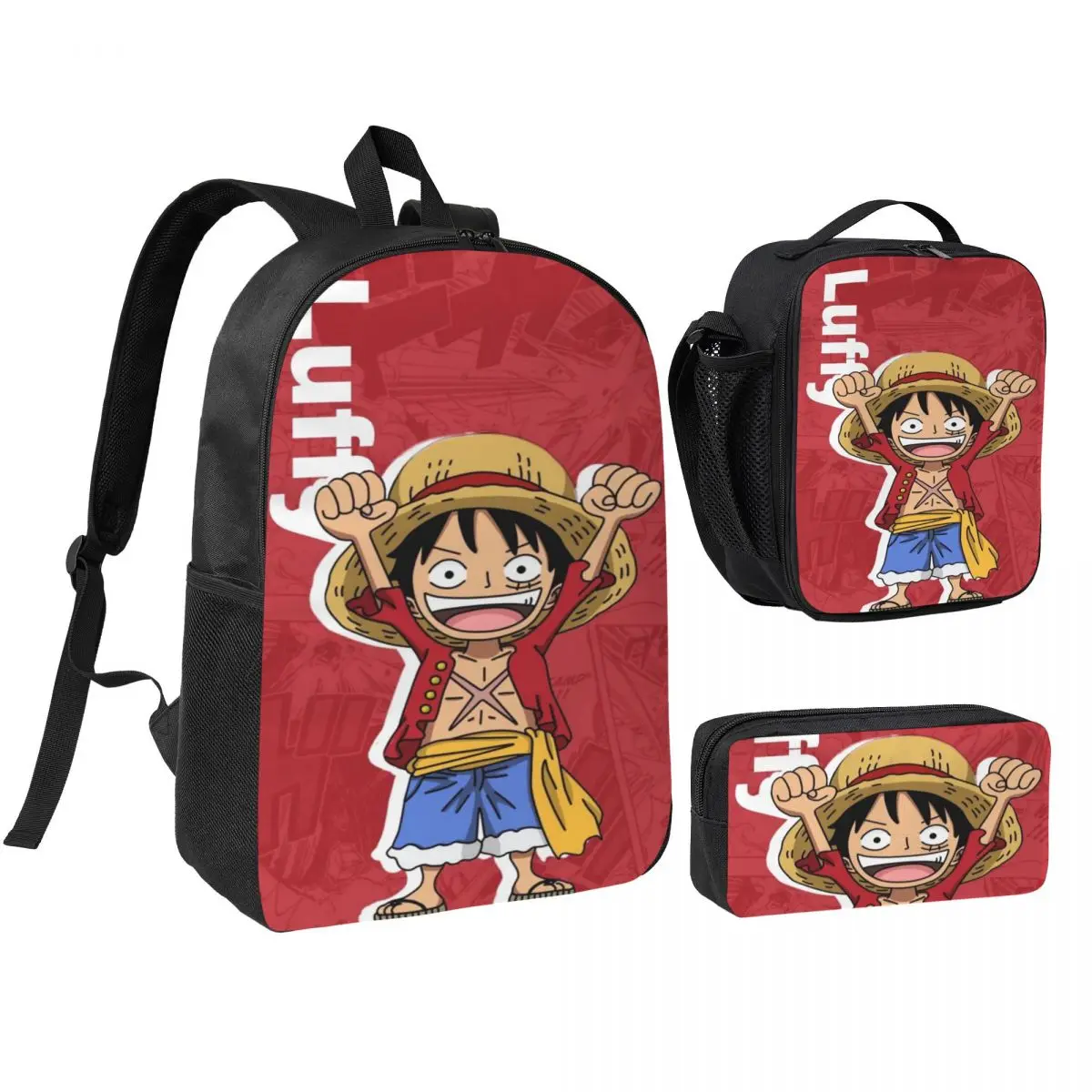 

Набор из 3 предметов: рюкзак, пенал и сумка для обеда с изображением Луффи для школьников