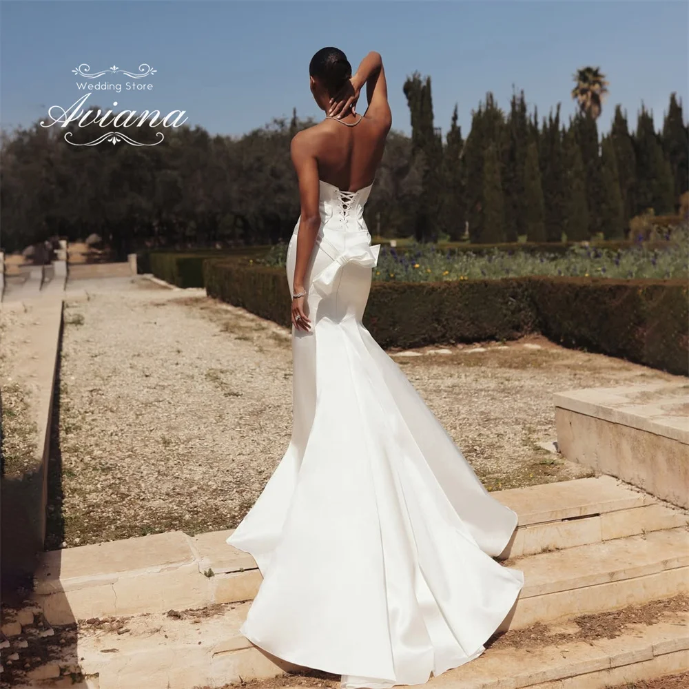 Aviana Customized Bow Sweetheart Strapless Sleeveless Mermaid Wedding Dress Corset Ruffles Elegant Design Simple Design Charming