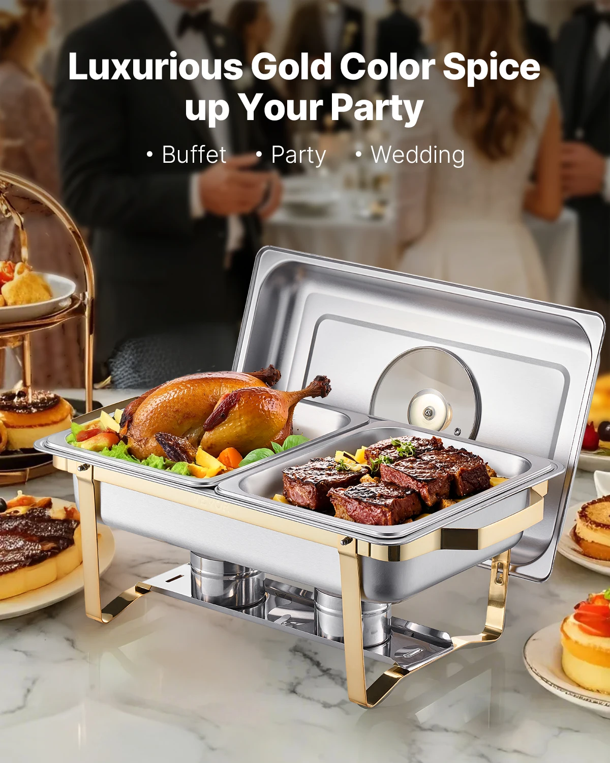 SucceBuy 2/4 Pack Chafing Dish Buffet Set Stainless Steel Chafer with Half Size Pans Rectangle Catering Warmer for Party Banquet
