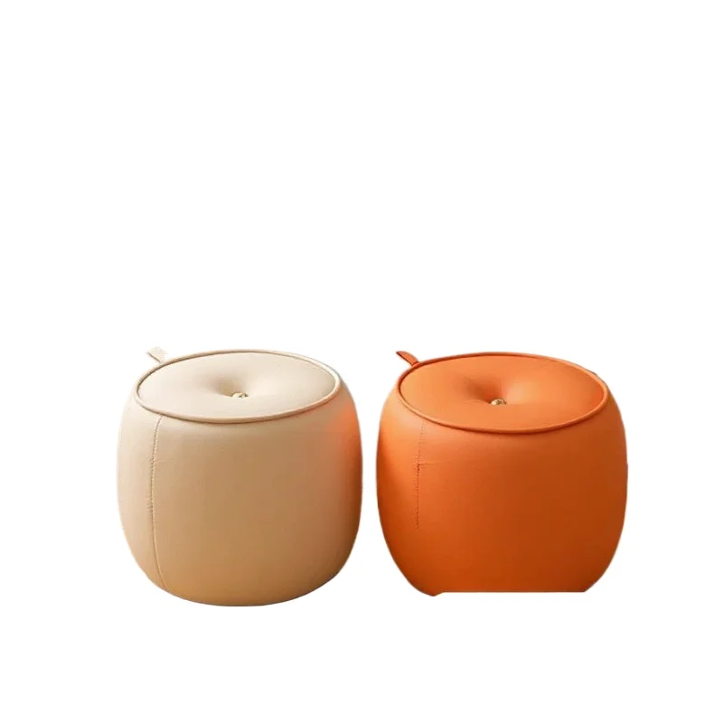 for Home Entryway Shoe Bench Seat Stool Round Ottoman Cat Paw PU Leather Persimmon Style Low Footstool Living Room Sofa