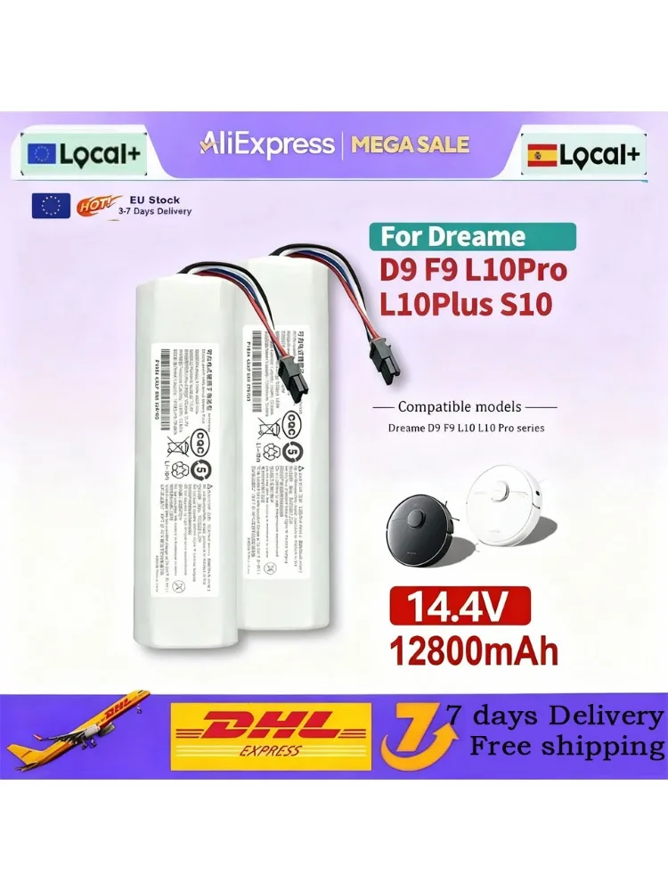 Originele 12800mAh Robotstofzuiger Vervangende Batterij Voor Dreame D9 F9 L10 Pro Plus RLS3 RLS5 RLS5L RLS5D Deel 14.4V - afbeelding 2