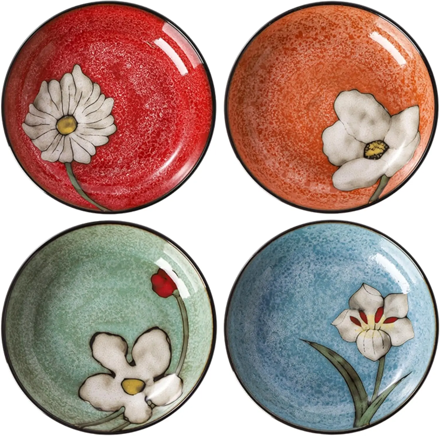 

Керамические глубокие тарелки для кухни, набор 8,5-дюймовых тарелок с цветком, 4 шт., подходят для завтрака, обеда, ужина, идеально подходят для пасты,