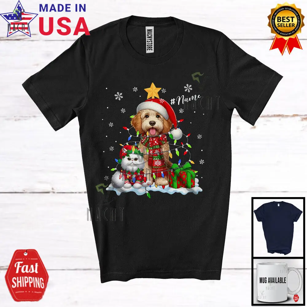 

Custom Name Sproodle In Christmas Lights; Lovely X-mas Elf Cat Owner T-Shirt