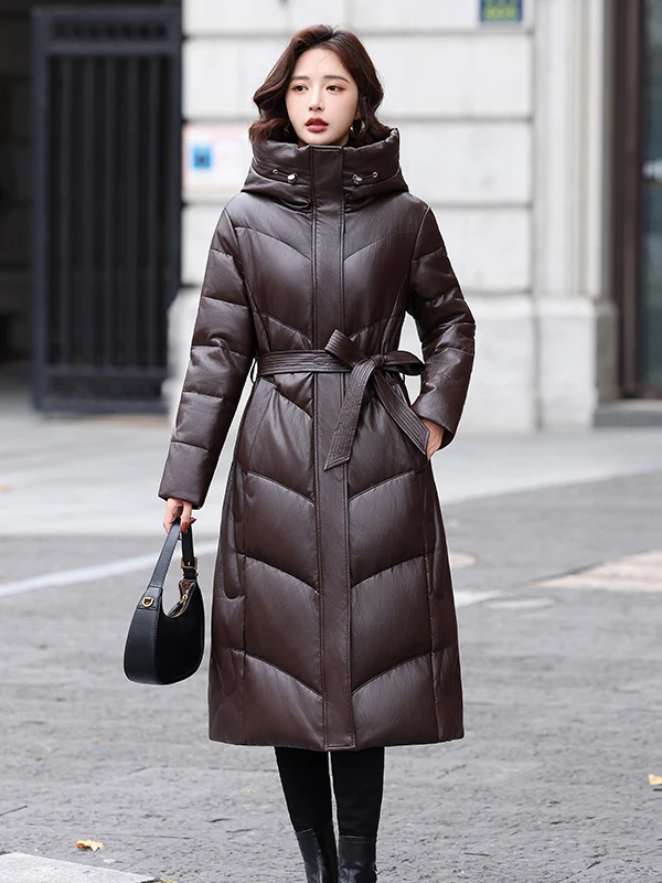 

Женское зимнее пальто Haining из натуральной овчины средней длины, модель 2025 года, модное, приталенное, с утолщенным мехом