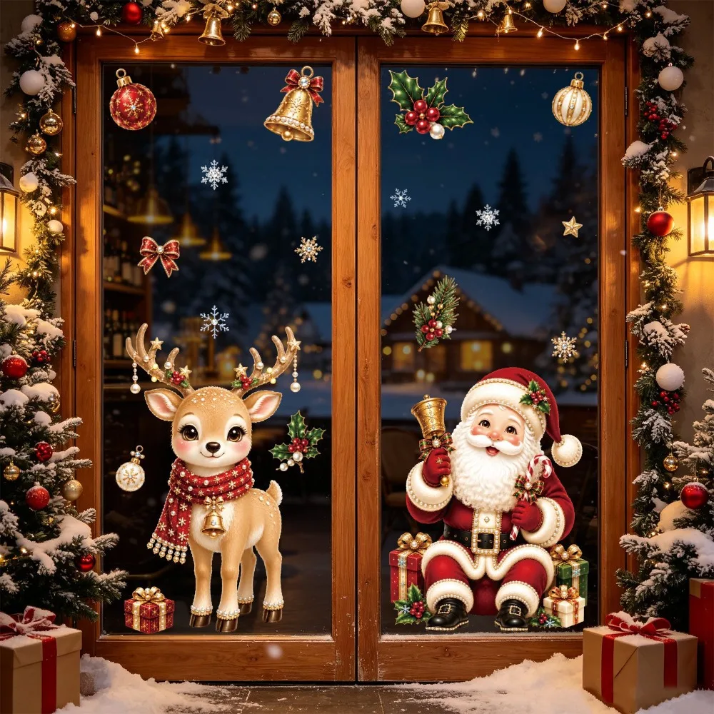 Christmas 2027 New Window Stickers Cute Santa Reindeer Snowman Snowflake Xmas Glass Stickers Winter Home Shop Window Decor Gifts view 2