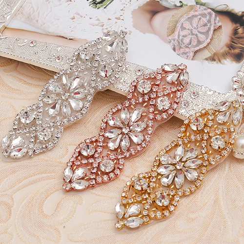 Imagen 2 del producto Parche de cristal brillante para vestidos de novia, apliques de diamantes de imitación con cuentas hechas a mano, decoraciones de costura de ropa DIY, venta al por mayor, caliente