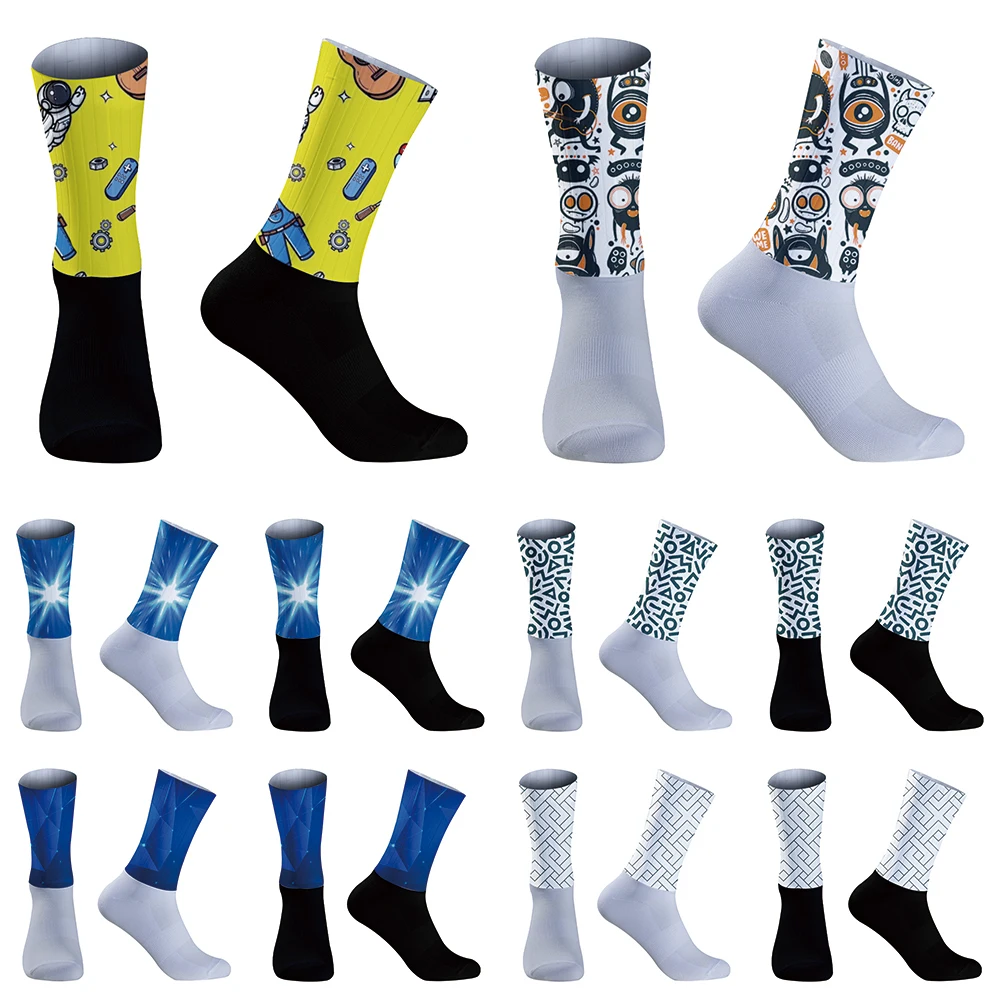 

2024 New Anti Slip Silicone Aero Socks Cycling Socks Men Bike Sport Running Socks