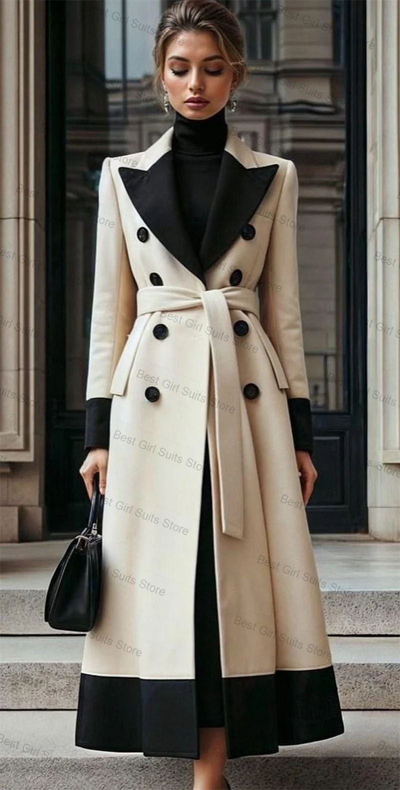 

Black Beige Cashmere Women Suit 1 Pcs Long Blazer Wool Prom Dress Belted Formal Office Lady Jacket Customized Wedding Tuxedos