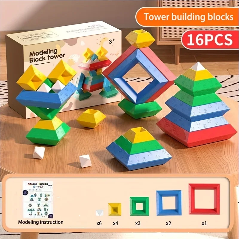 Pyramid Stacking Building Blocks Tower for Toddlers, 3D Geometry Space Game Montessori Educational Toys, Holiday Gift for Kids