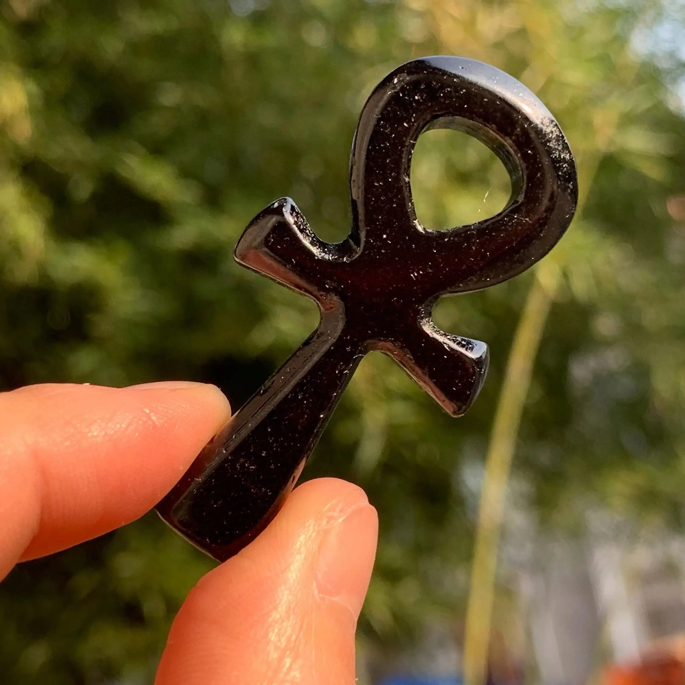 

Natural Black Obsidian Crystal Ankh Carved Polished Ancient Egyptian Cross Pendant Healing Reiki Stone Home Decor Ornament