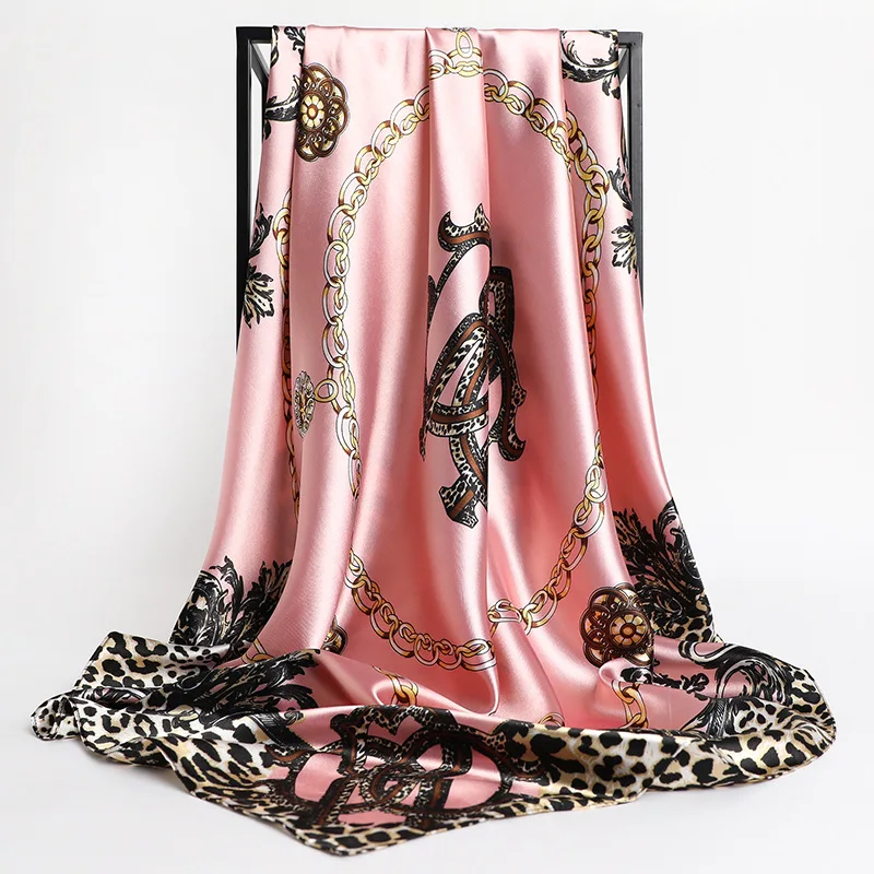 Square Silk Scarves Women 90*90cm Satin Hijab Scarf Muslim Female Chiffon Shawls And Wrap Hair Head Scarves Pareo Bandanna