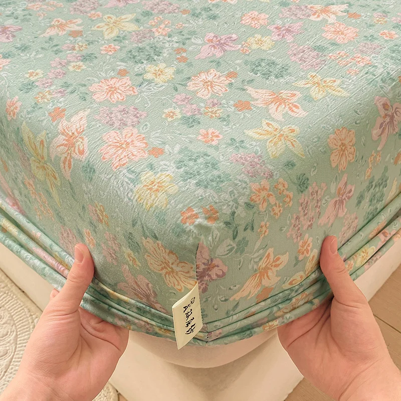 Double Layer Yarn Fitted Sheet  Pillowcase Lightweight Bed Sheet Breathable Soft Top Sheet Durable Machine Washable