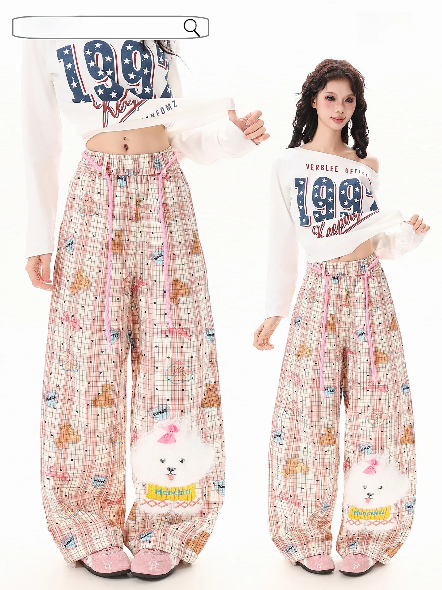 

Sweet Cool Sle Women's Embroidered Plu Casual Pants Loose Wide Leg Pants Comfortable Lazy Faionable Autumn New Arrival