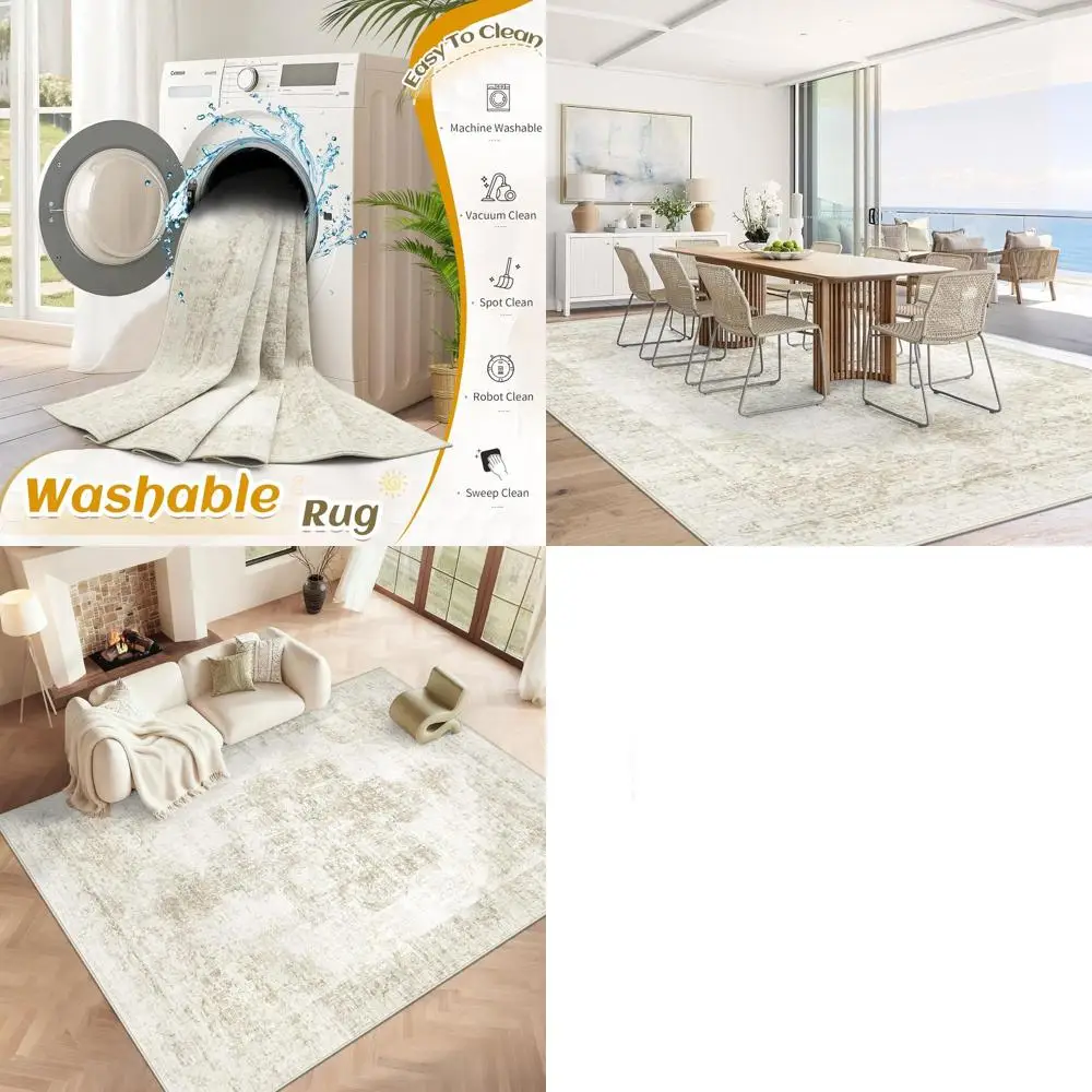 

Vintage Boho Medallion 8x10 Area Rug, Soft and Stain-Resistant, Ideal for Living Room, Bedroom, and Home Office (Beige)
