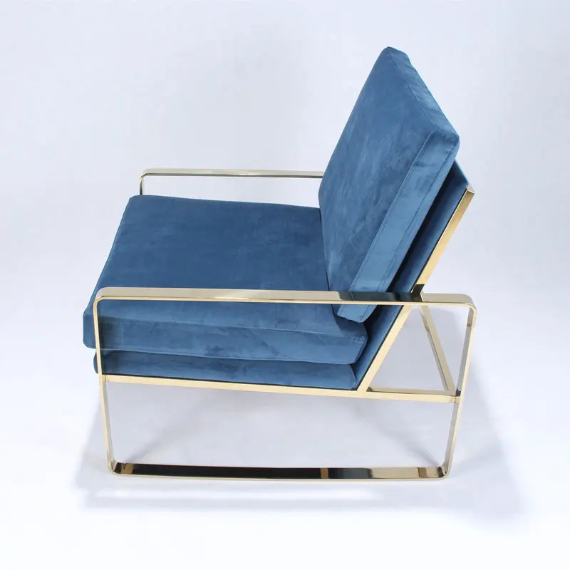 เก้าอี้โซฟาเดี่ยวเรียบง่าย สไตล์หรูหราเบาๆ ที่วางแขนสแตนเลส เก้าอี้พักผ่อนสำหรับห้องนั่งเล่น ห้องนอน หุ้มกำมะหยี่ เหมาะสำหรับการเจรจาธุรกิจ