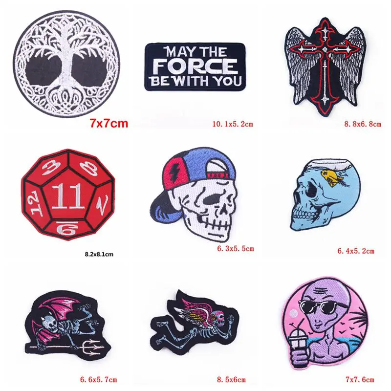 10PCS/Lot Punk Style Embroidery Patch Iron On Patches For Clothing Sticker DIY Coffin Embroidered Patches On Clothes Money Badge