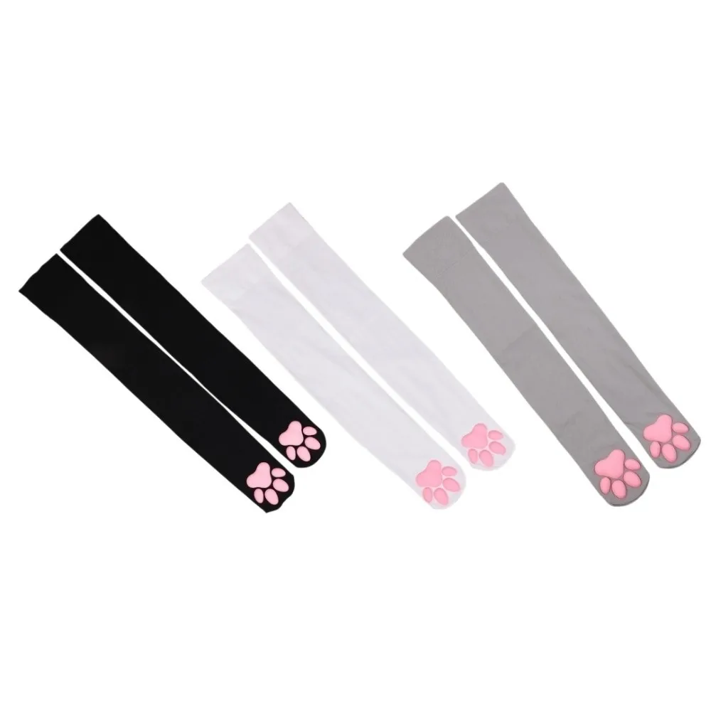 Cute 3D Cat Paw Pink Socks, Japanese Style Non-Slip Knee High Stockings, Thin Solid Color Leg Sleeves for Women Girls Cosplay image 5
