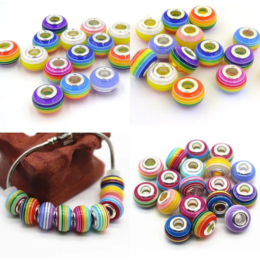 

50Pcs Mix Striped Large Hole Beads Acrylic it European Charm Bracelet or lry Mg