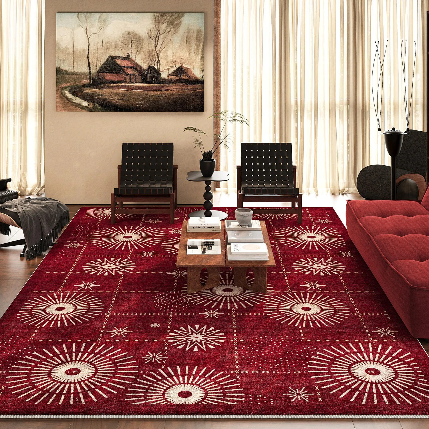 

Retro Mid-century Modern Large Rug for Living Room Bedroom Carpet Soft Short Plush Light Luxury Floor Mat Tapete Sala שטיח לסלון