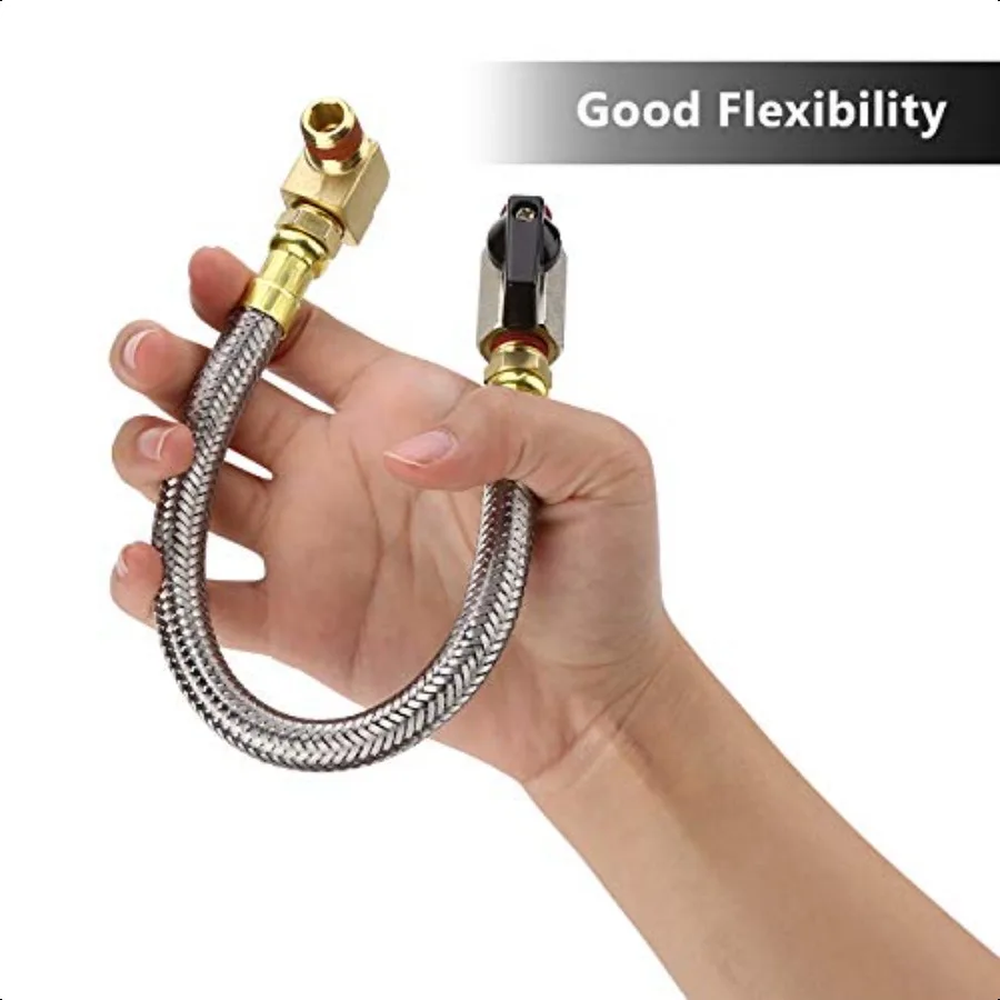 طقم تجميع استنزاف الخزان الممتد من HK مع خرطوم فولاذي مضفر 10 بوصة 1 4 بوصة استنزاف Vae ومناسب الكوع لضاغط الهواء