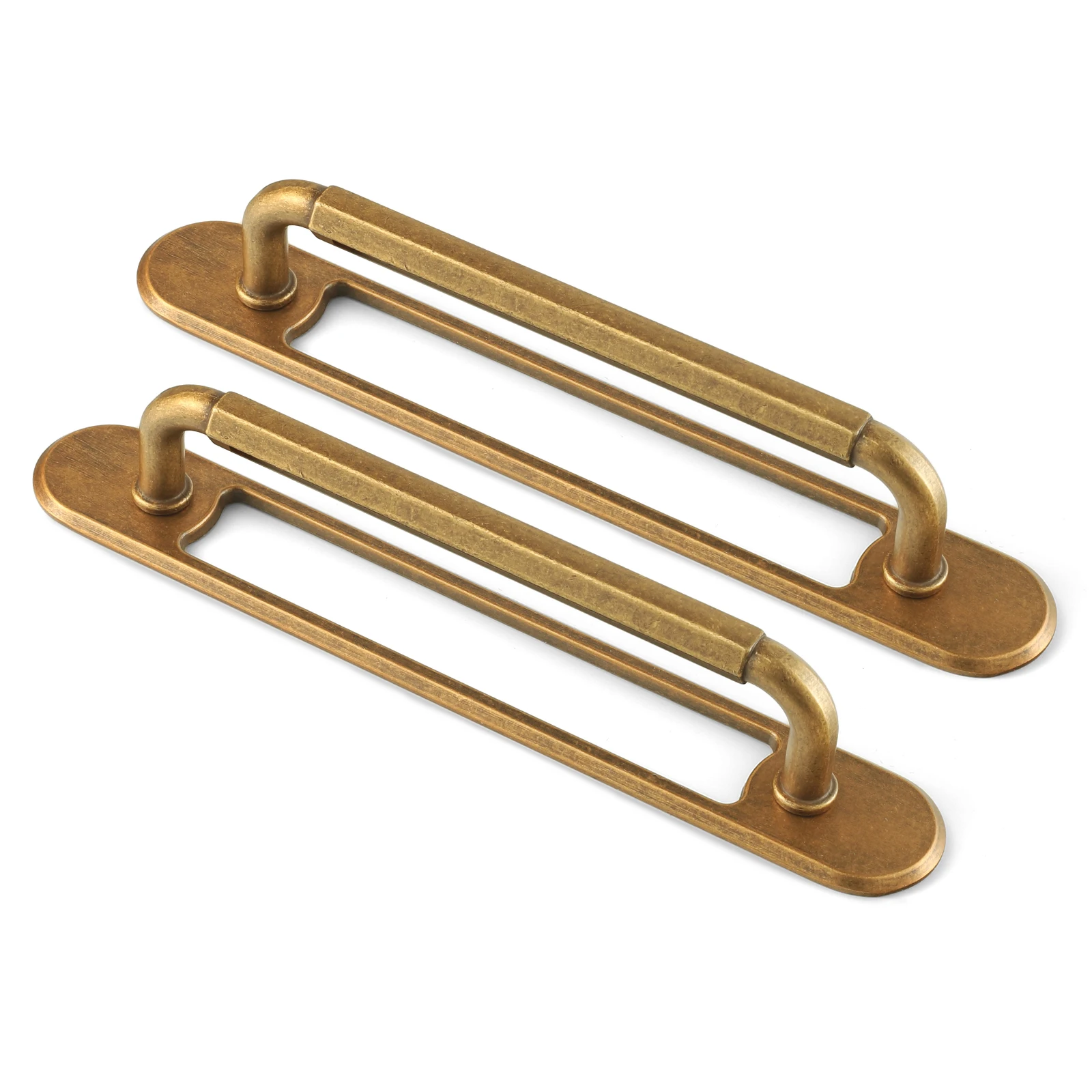 Goo-Ki 2 Pack Antique Brass Cabinet Pulls with Backplate/Spacer, 5 Inch Hole Center Kitchen Drawer Pulls Cabinet Handles with Base Plate Zinc Alloy Hardware