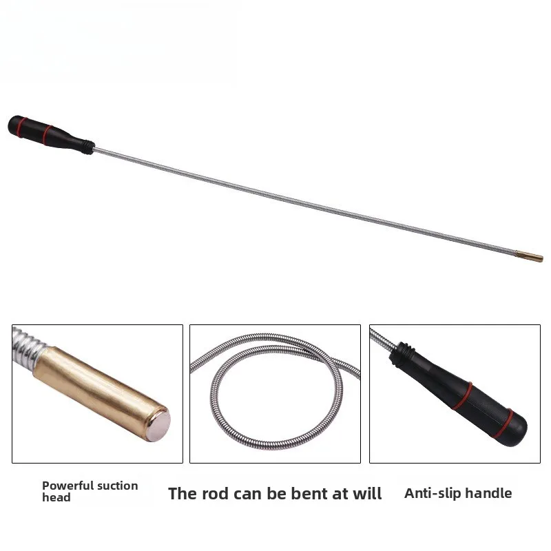 

A flexible magnetic pickup tool with a bendable suction rod for locating falling objects to reach the sink drain pipe