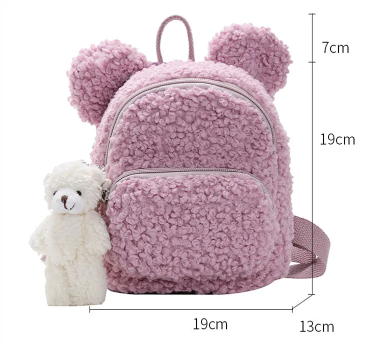 Mochila de lana de cordero con orejas de conejo para niños, Bolso pequeño bonito de Kindergarden, mochila Popular de dibujos animados de moda para niña pequeña, KBG050, otoño