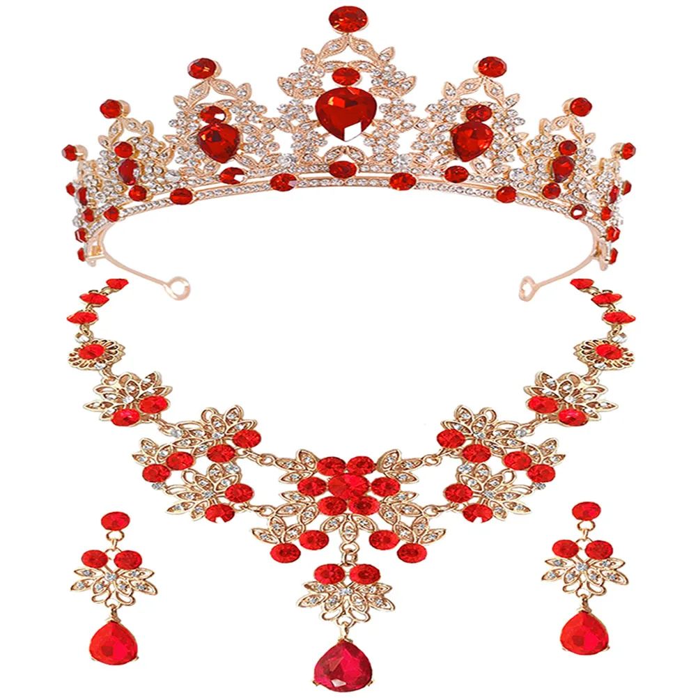 

Crown Necklace Tiaras Pearl Earrings Zinc Bride Accessories Alloy Costume Jewelry Women Wedding Bride Set Accessories