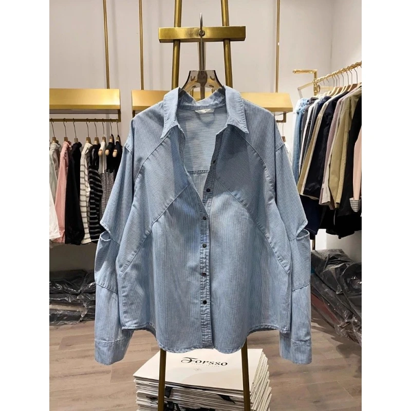 

plus Size 300 Pounds Korean Style Commute Striped Long Sleeve Shirt Men Women Spring Autumn New High Design Coat Casual Style