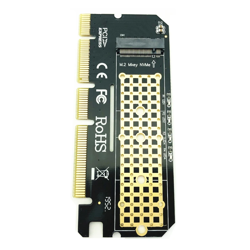 M.2 NVME PCIE ke M2 adaptor LED, adaptor komputer kartu ekspansi NVME SSD M2 PCIE x16 antarmuka M.2 NVMe SSD ke PCIE M.2