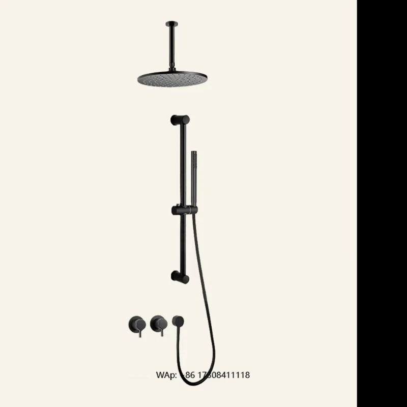 

Роскошный современный матовый черный матовый никелевый настенный латунный смеситель для тропического душа с двойной ручкой для ванной комнаты