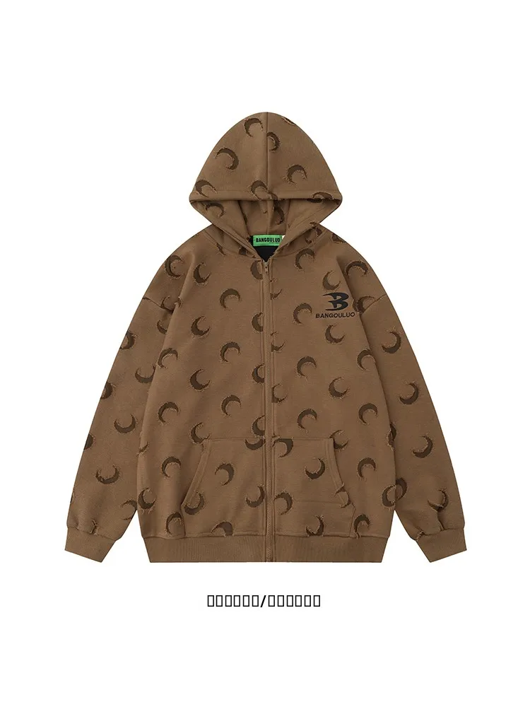 

Yueyebayuan Vintage Hole Moon Hat Sweatirt Loose Casual Open Cardigan Outerwear Women's Original Design Autumn Faion