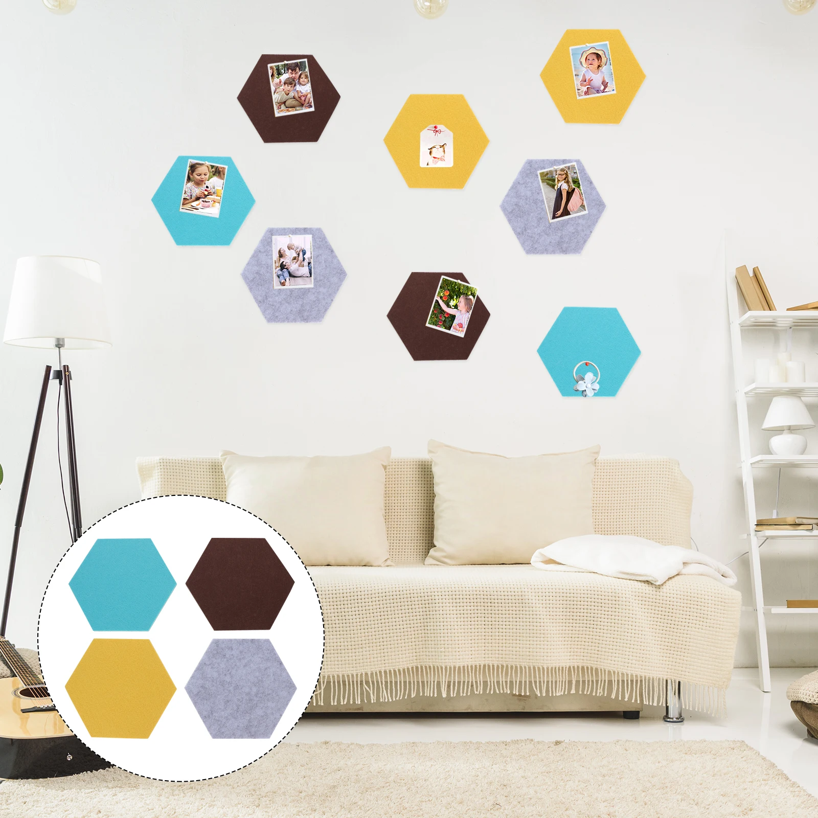 

8 Pcs Felt Hexagon Wall Board Tiles Bulletin Memo Notice Display Photo Art Craft Kids Adhesive Decor Home Wall Panel
