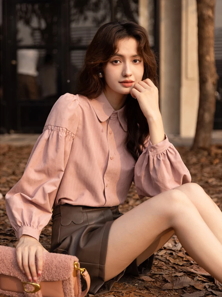 

Women's Thickened Flocking Shirt Spring 2025 New Style Autumn Winter Pink Inner Wear Base Shirt Layering Commute Style Pure C...