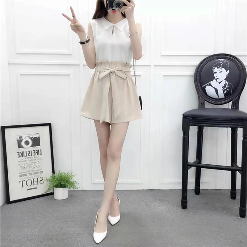 Fashion Solid Color Shirring Bandage Bow Casual Shorts Female Clothing 2024 Summer New Loose Sweet Elastic High Waist Shorts