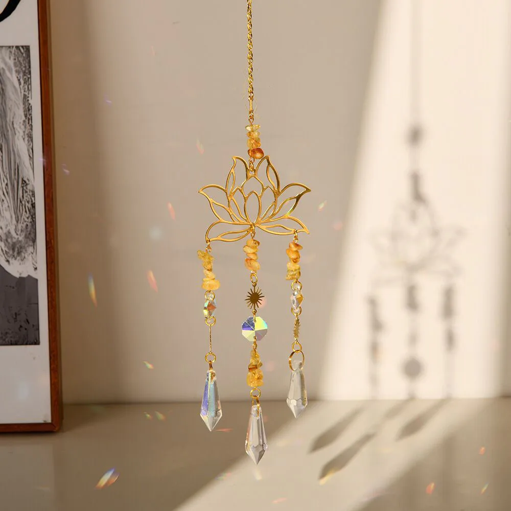 1PC Crystal Sun Catcher Gold Lotus  Hanging Decor Rainbow Maker Suncatchers Crystals Stained Glass Garden Outdoor Decors