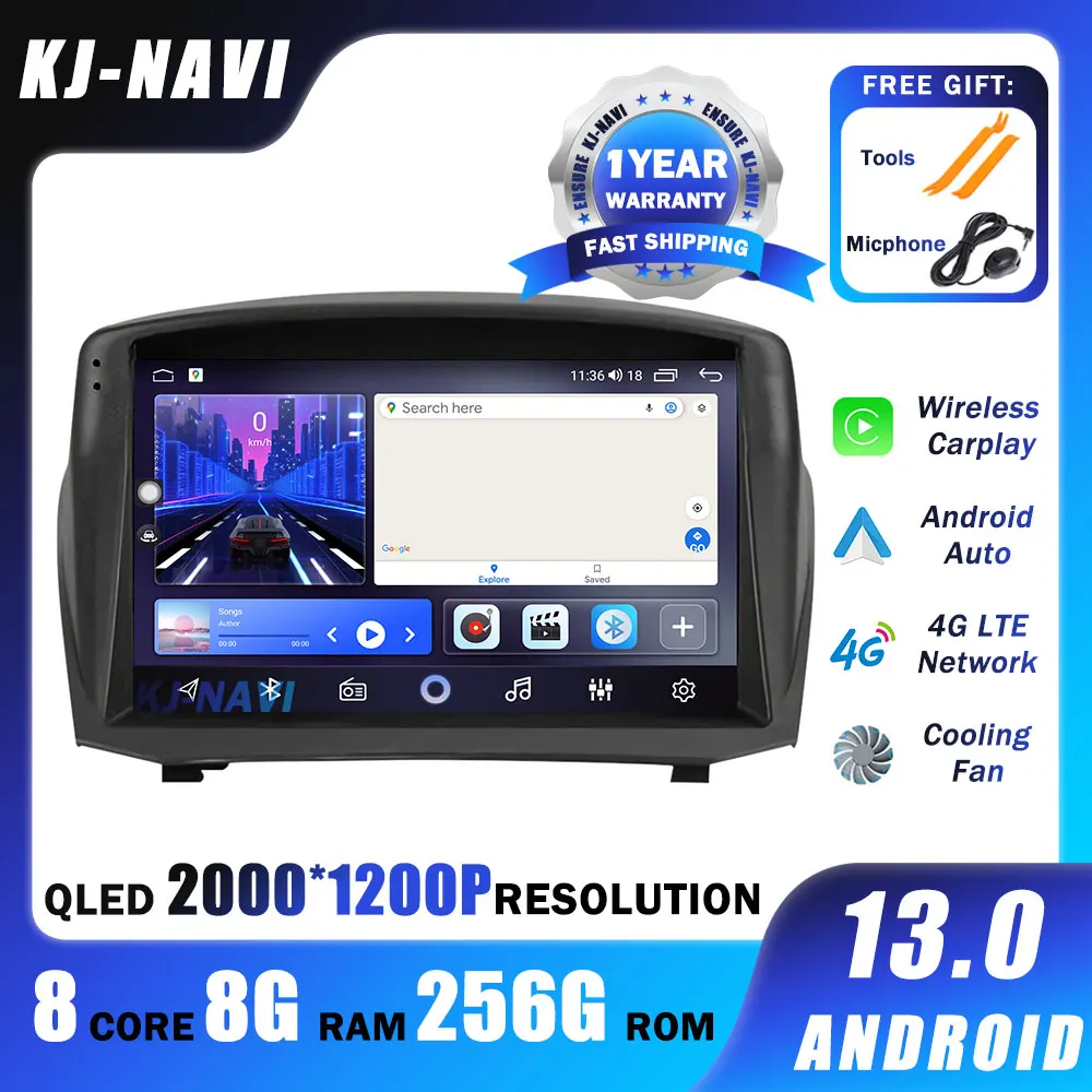 

9-дюймовый QLED видеоплеер Android 14 для Ford Fiesta Mk 6 2008 - 2019 автомобильное радио 4G мультимедийный навигатор GPS беспроводной CarPlay DSP