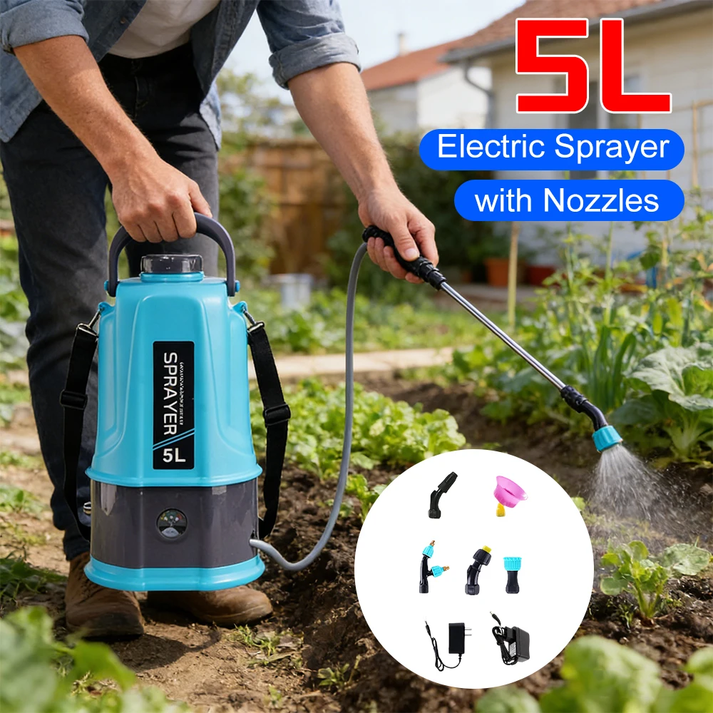 5L Electric Sprayer Rechargeable Battery Powered Sprayer with Adjustable Shoulder Strap Water Sprayer for Lawn and Garden