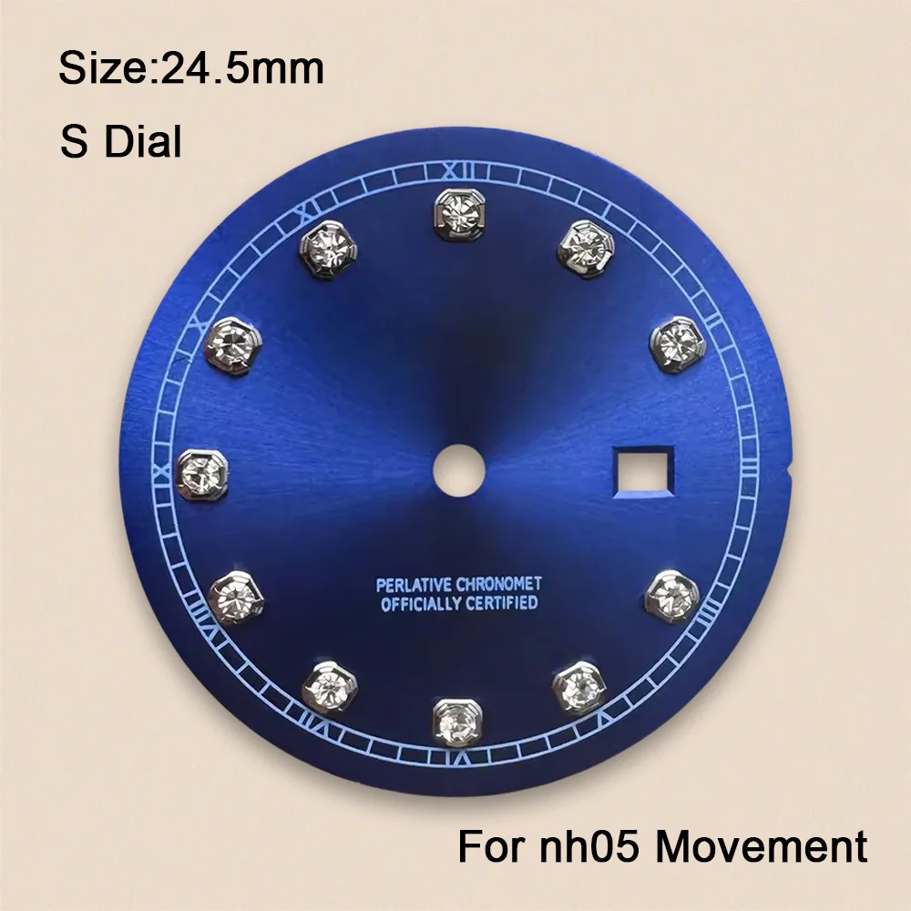 High Quality 24.5mm S Logo Diamond Dial Suitable For NH05 Japan Movement Sunray Watch Accessories Repair Tool