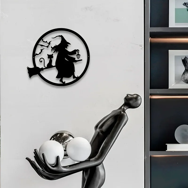 

Iron Witch Metal Witch Black Hanger Evil Decoration,Happy Decoration Witch Door Halloween Door Home Decor Front Porch Wall Decor