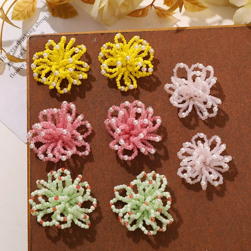 Min order 20pcs/lot color glass acrylic beads handmade flowers shape floral diy jewelry garment hair accessory