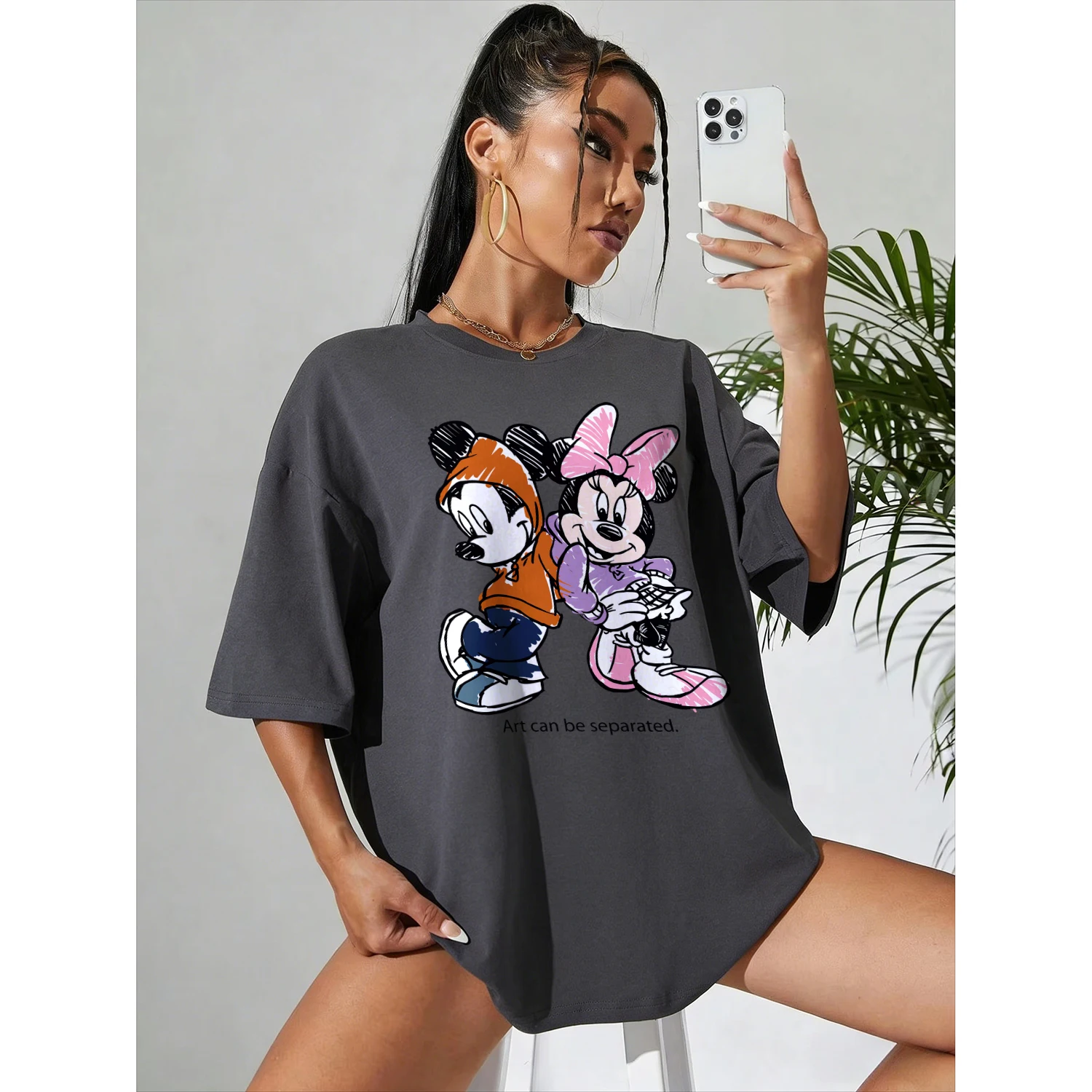 

25/26 Футболка для родителей и детей с Микки Маусом Диснея «Семья из трех человек» из чистого хлопка с короткими рукавами и милым мультяшным принтом с круглым вырезом