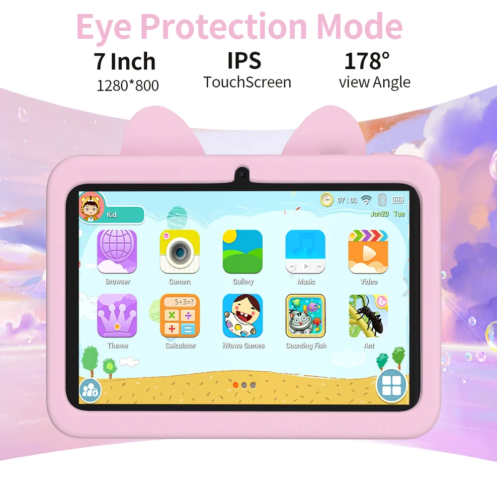 2025-nouvelle coque de dessin animé 7.0 tablette Android adaptée aux enfants comme cadeau 4 Go + 64 Go système Android 9 4000 mAh