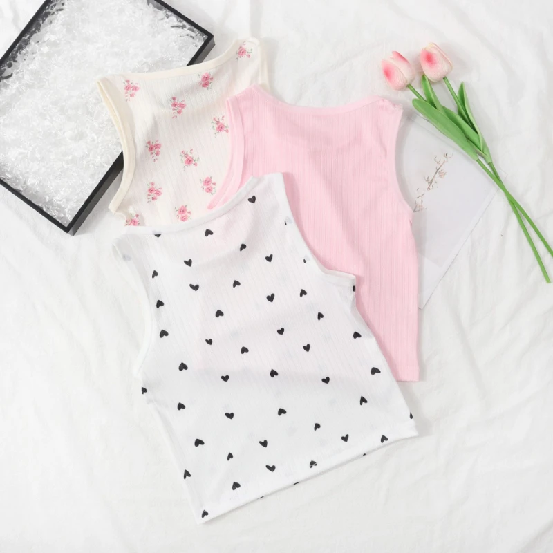 Girl's Vest Lightweight and Breathable Base Top Cute and Sweet Printed Children's Outerwear Vest Soft and Comfortable Vest